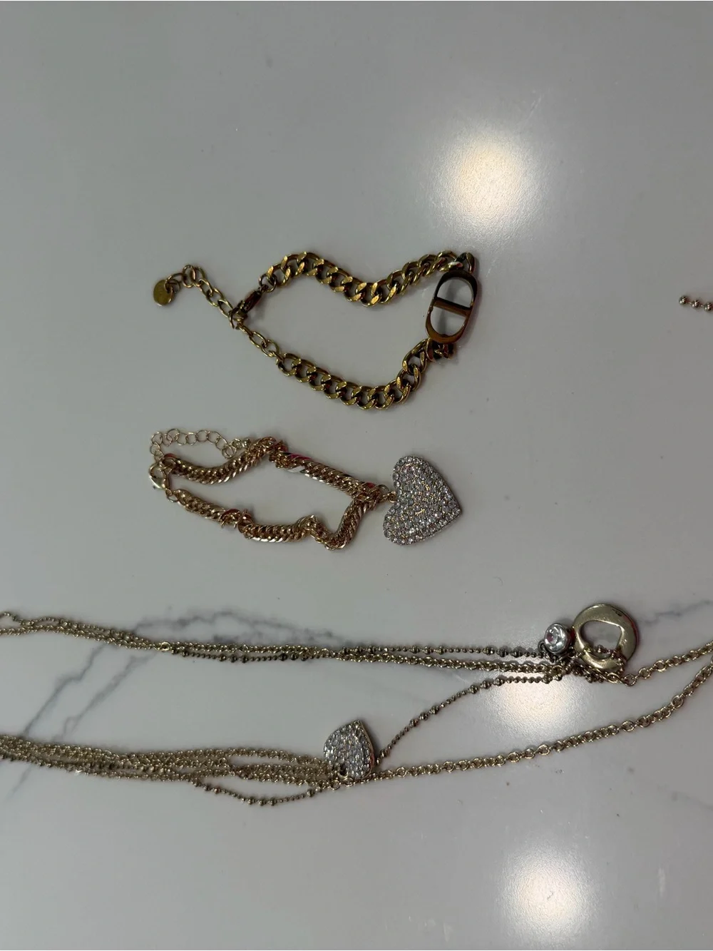 Gold-Tone Heart Pendant Necklace and Bracelets Set - Heart & Crystal Accents